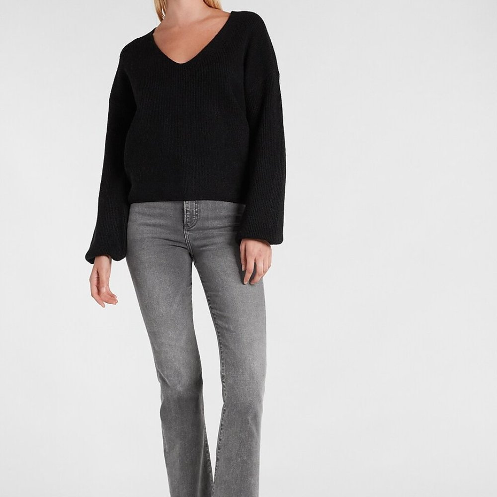 Express Puff Sleeve V-Neck Sweater